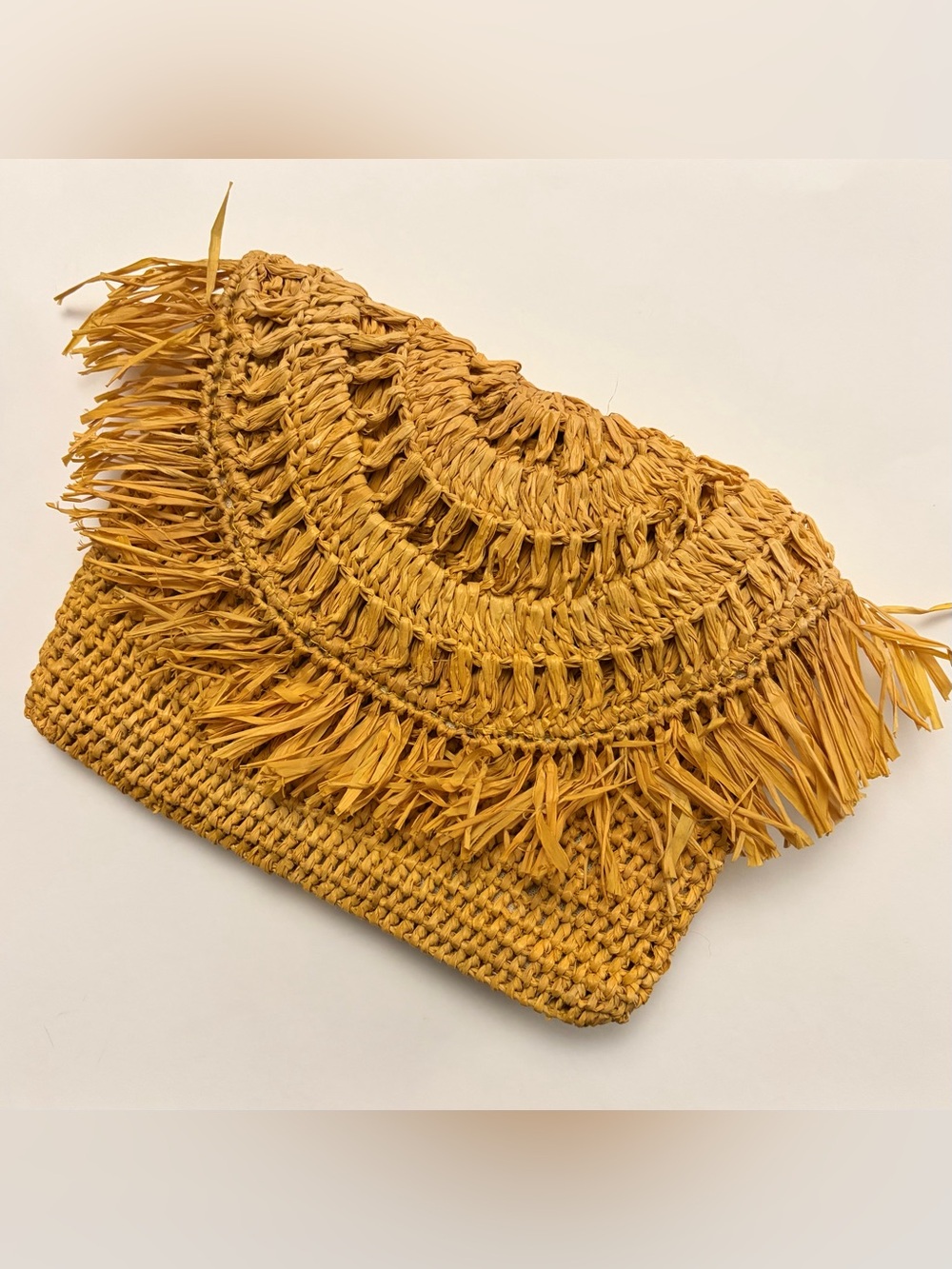 Mar Y Sol Mia Raffia Fringe Woven Festival Crochet Clutch